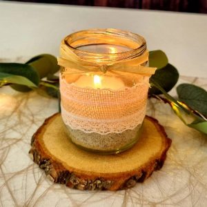 Windlicht Nr.7 , Spitzenband beige, Bastband