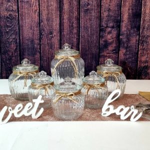 grundset candybar, 5 glasgefäße, aufsteller sweet bar, 50 tüten, 4 zangen, eine Schaufel
