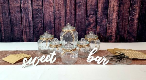 grundset candybar, 5 glasgefäße, aufsteller sweet bar, 50 tüten, 4 zangen, eine Schaufel