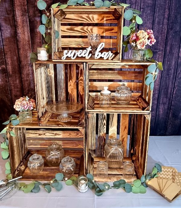 Candybar mit Holzkisten und Dekozubehör +100 Candytüten