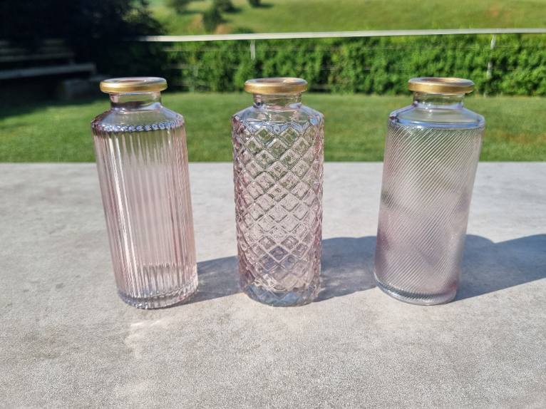 3er Set Vase rosa mit Goldrand ohne Deko